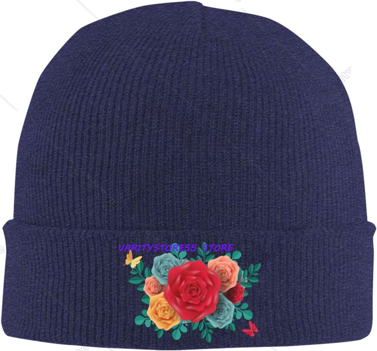 Beanie Cuffed Knit - Gorro de Punto con Rosas Coloridas